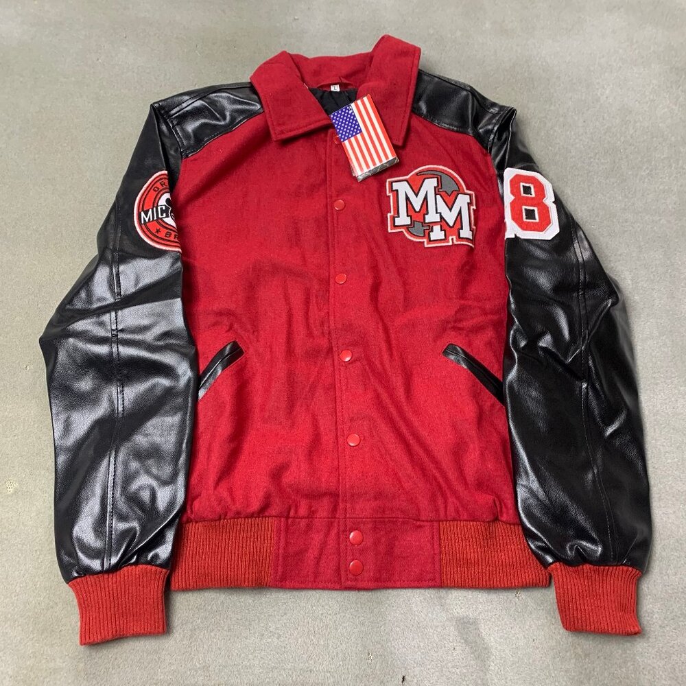 Michael Jackson Mickey Mouse Jacket Mens Large Red Black Varsity Button Snap